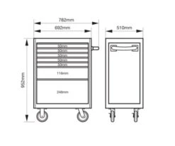 Bahco 1472K7 E72 7 Drawer 26" Mobile Roller Cabinet Orange -Home Tools Sale 1472K7 DIMS