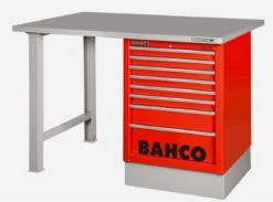 Bahco 1495K8CRDWB18TS Heavy Duty Steel Top Workbench With 8 Drawer Red Cabinet 1800mm Long