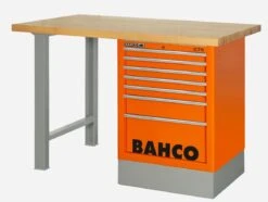 Bahco 1495K6CWB18TW Heavy Duty Wooden Top Workbench With 6 Drawer Orange Cabinet 1800mm Long