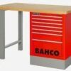 Bahco 1495K8CRDWB15TW Heavy Duty Wooden Top Workbench With 8 Drawer Red Cabinet 1500mm Long