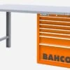 Bahco 1495KH7WB15TS Heavy Duty Low Height Steel Top Workbench With 7 Drawer Orange Cabinet 1500mm Long -Home Tools Sale 1495KH7WBTS orange