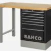 Bahco 1495KH7BKWB18TW Heavy Duty Low Height Wooden Top Workbench With 7 Drawer Black Cabinet 1800mm Long