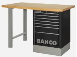 Bahco 1495KH7BKWB18TW Heavy Duty Low Height Wooden Top Workbench With 7 Drawer Black Cabinet 1800mm Long