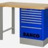 Bahco 1495KH8BLWB18TW Heavy Duty Low Height Wooden Top Workbench With 8 Drawer Blue Cabinet 1800mm Long -Home Tools Sale 1495KHWB18TW blue