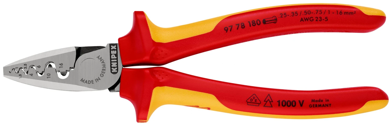 Knipex 97 78 180 VDE Insulated Crimping Pliers For End Sleeves (Ferrules) 180mm 3 Knipex 97 78 180 VDE Insulated Crimping Pliers For End Sleeves (Ferrules) 180mm