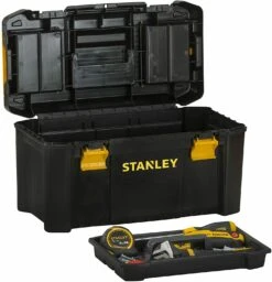 Stanley STST1-75520 Essential 19" Toolbox With Organiser Top, Plastic Latches. Tool Box -Home Tools Sale STST1 75520totewith toolsopen 1