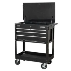 Sealey AP850MB Heavy Duty Mobile Tool &amp; Parts Trolley With 4 Drawers &amp; Lockable Top - Black