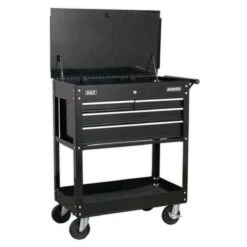 Sealey AP850MB Heavy Duty Mobile Tool &amp; Parts Trolley With 4 Drawers &amp; Lockable Top - Black -Home Tools Sale ap850mb3